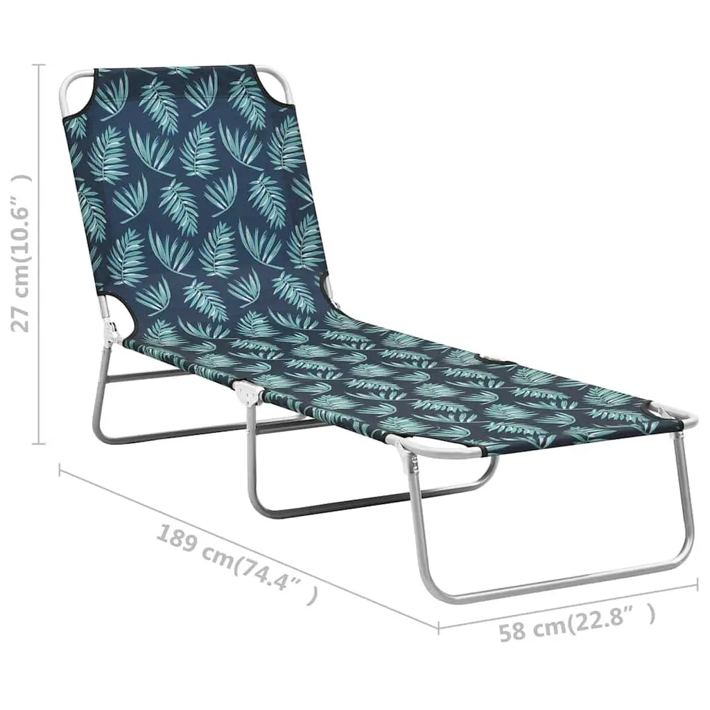 Folding Sun Lounger Grey Fabric Adjustable Backrest Garden Beach Daybed Chair
