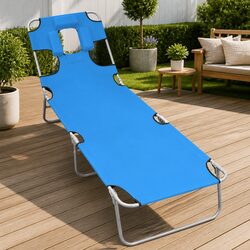 Folding Sun Lounger Adjustable Backrest Head Cushion Garden Beach Daybed Chair