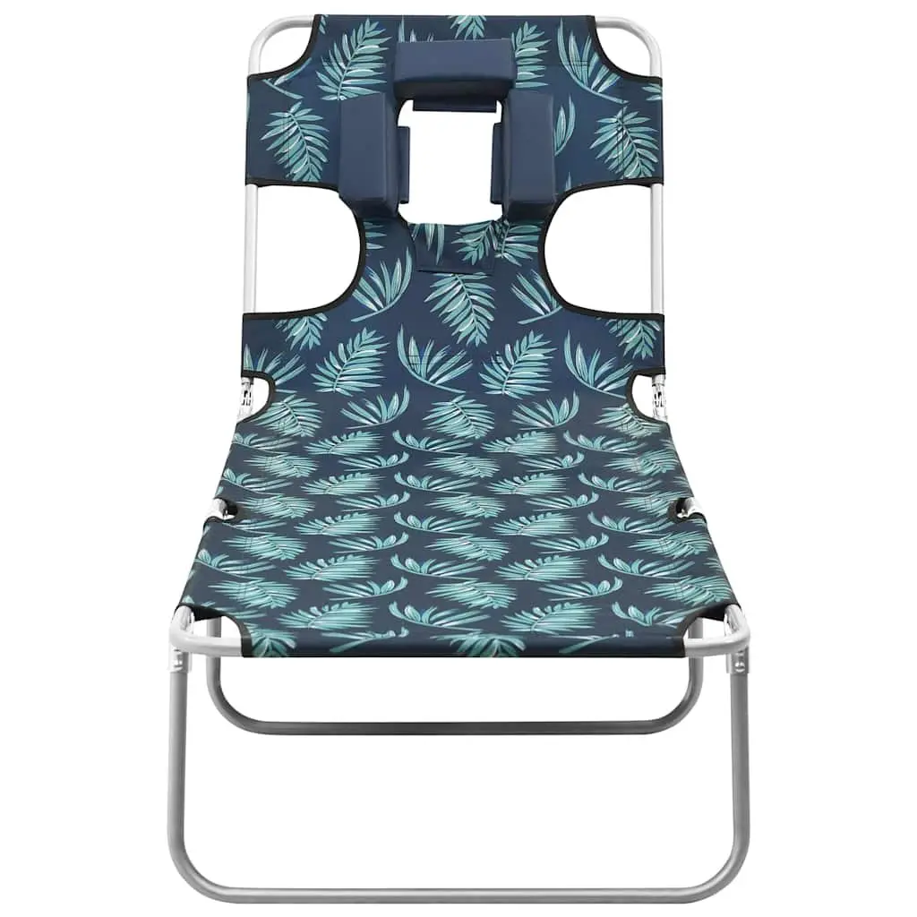 Folding Sun Lounger Garden Beach Adjustable Backrest Head Cushion