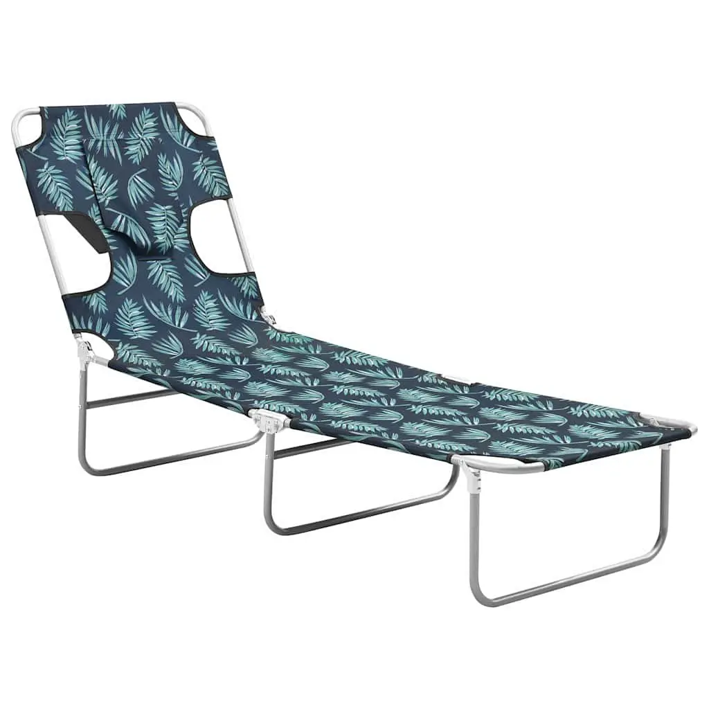 Folding Sun Lounger Garden Beach Adjustable Backrest Head Cushion