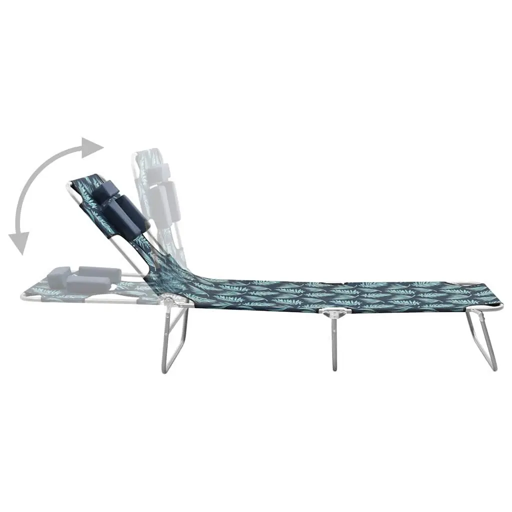Folding Sun Lounger Garden Beach Adjustable Backrest Head Cushion