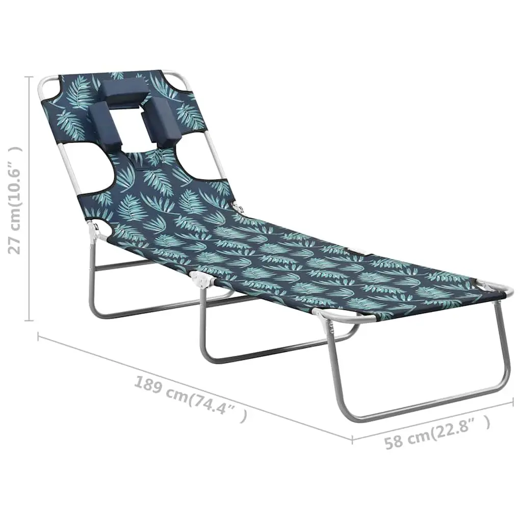 Folding Sun Lounger Garden Beach Adjustable Backrest Head Cushion