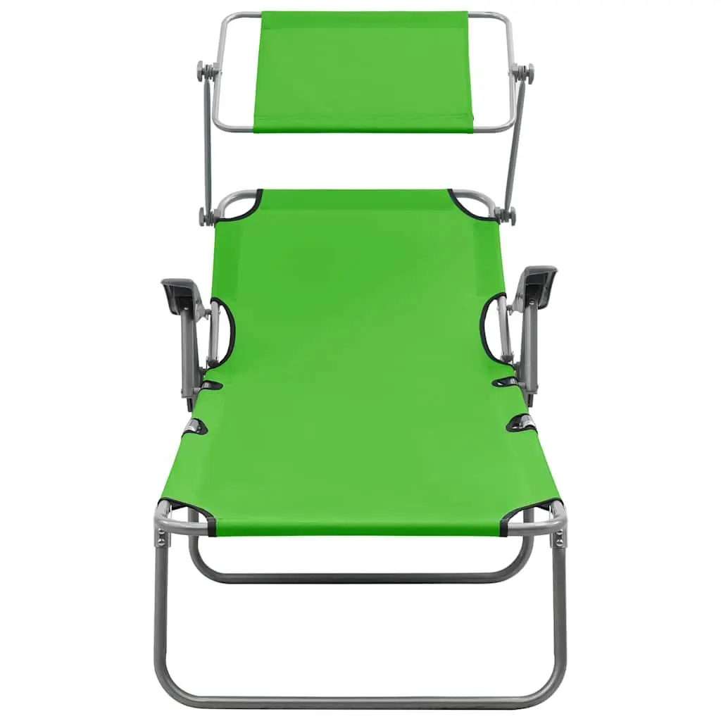 Sun Lounger with Canopy Adjustable Backrest Foldable Beach Lounge Chair Green