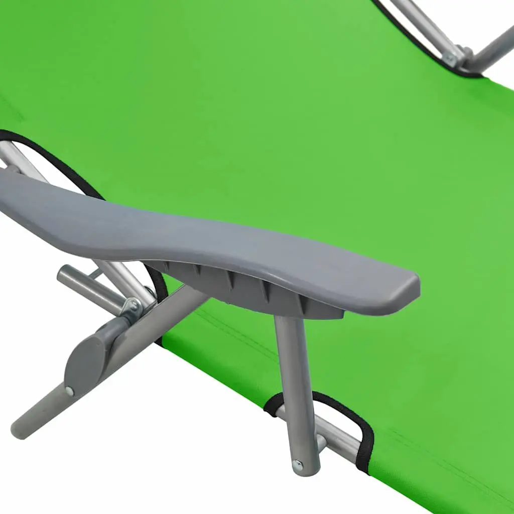 Sun Lounger with Canopy Adjustable Backrest Foldable Beach Lounge Chair Green