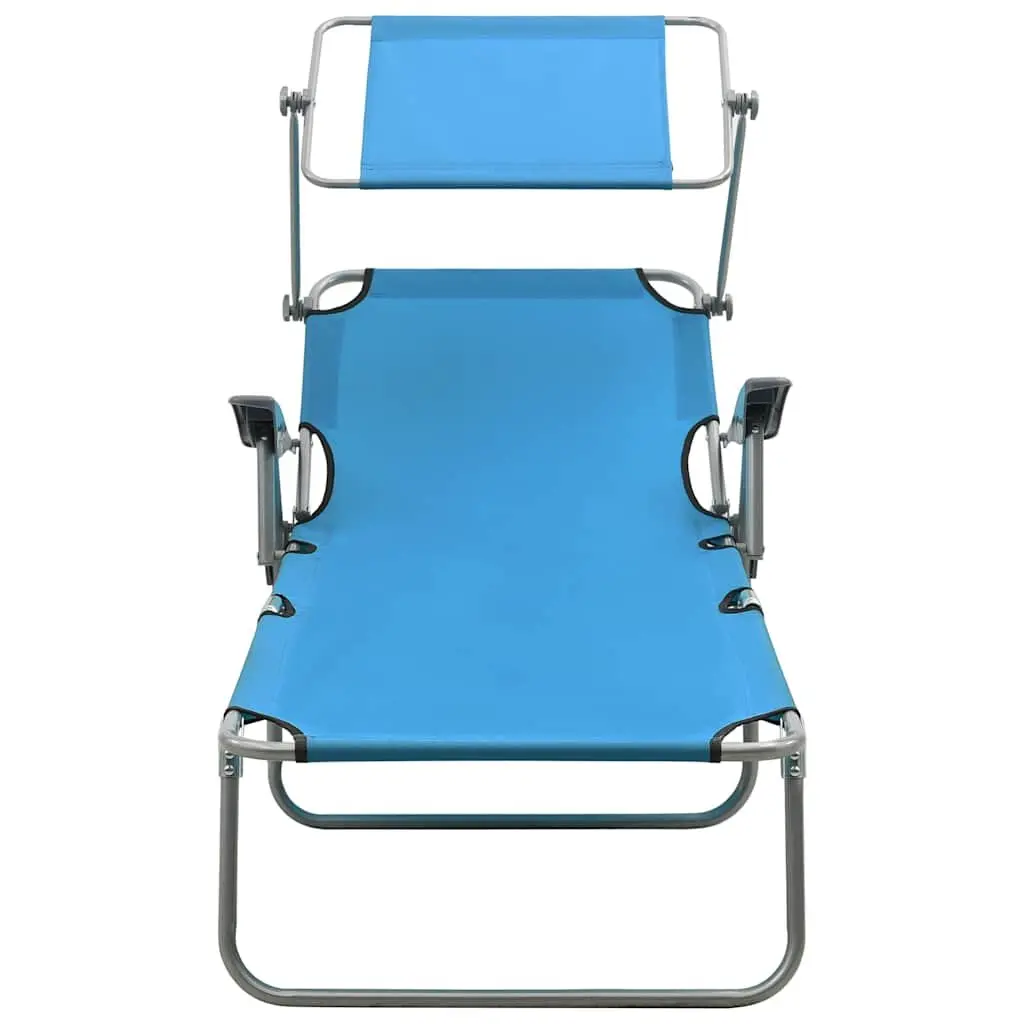 Sun Lounger with Canopy Adjustable Backrest Foldable Beach Bed Garden Outdoor