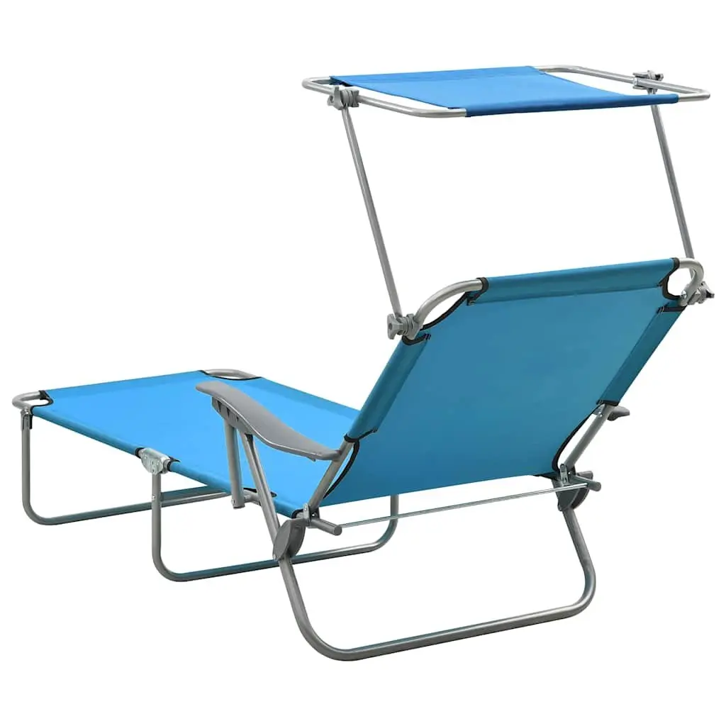 Sun Lounger with Canopy Adjustable Backrest Foldable Beach Bed Garden Outdoor