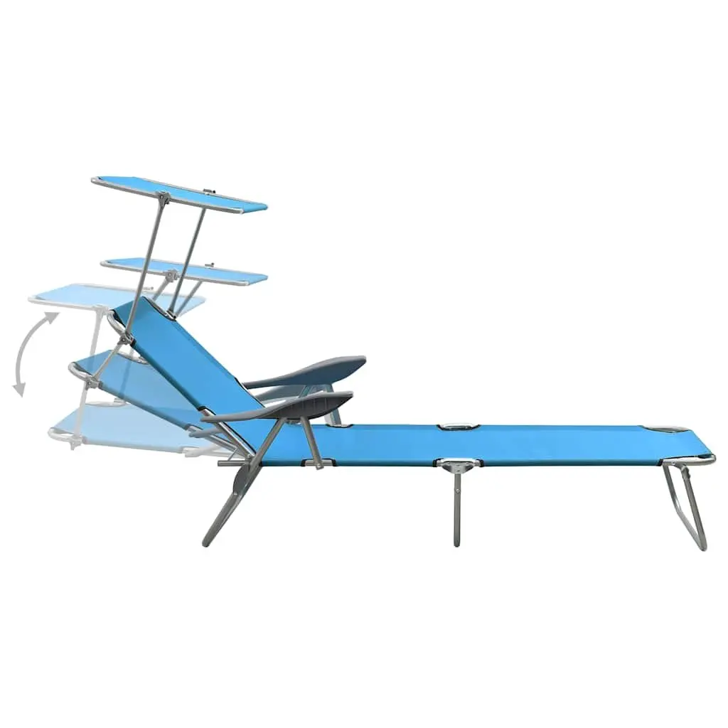 Sun Lounger with Canopy Adjustable Backrest Foldable Beach Bed Garden Outdoor