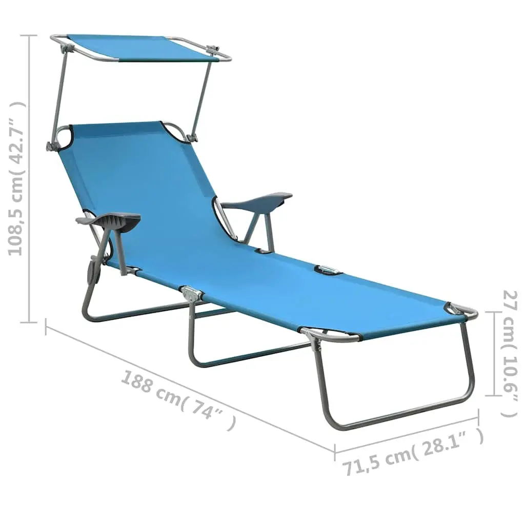 Sun Lounger with Canopy Adjustable Backrest Foldable Beach Bed Garden Outdoor