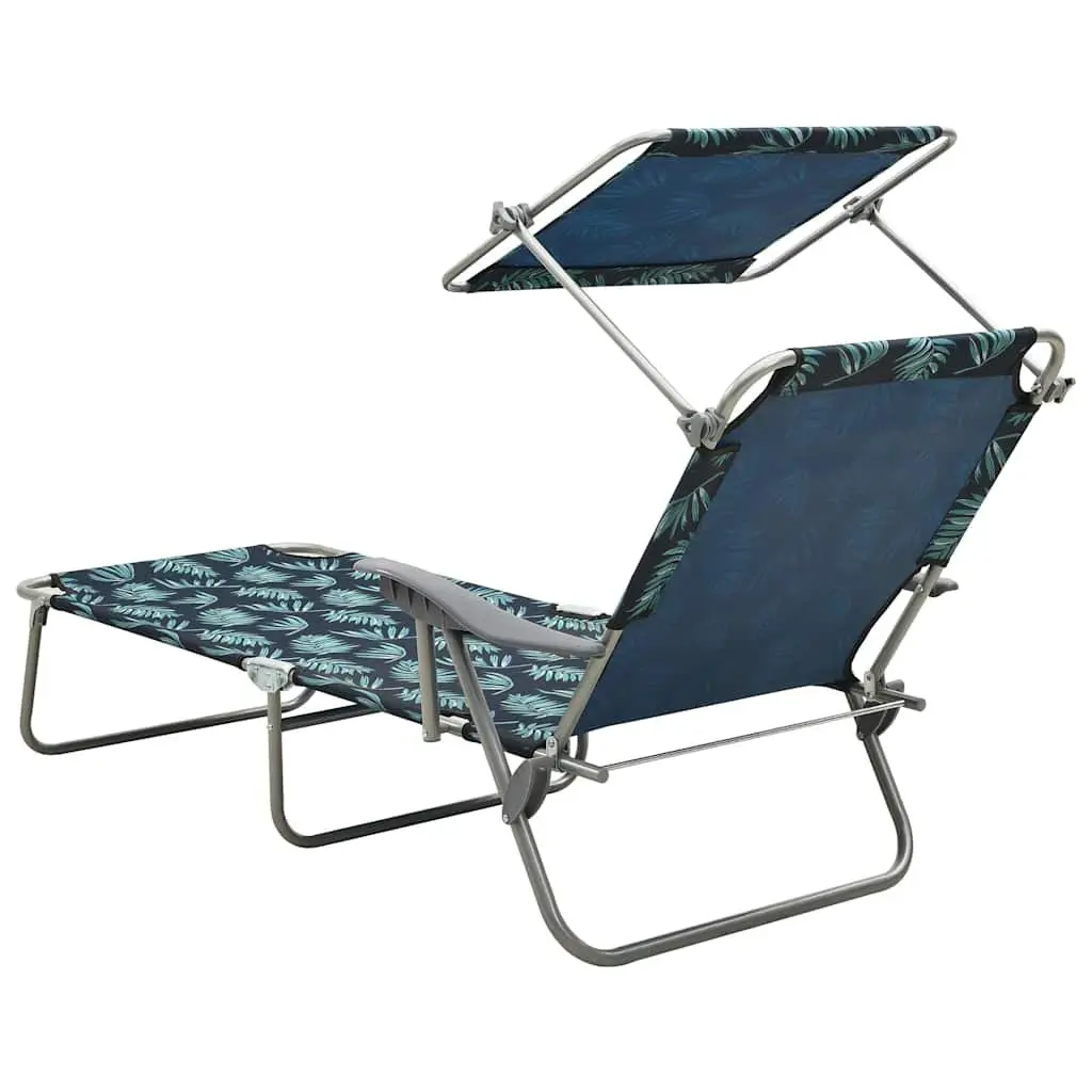 Sun Lounger with Canopy for Beach Garden Adjustable Backrest Foldable Green