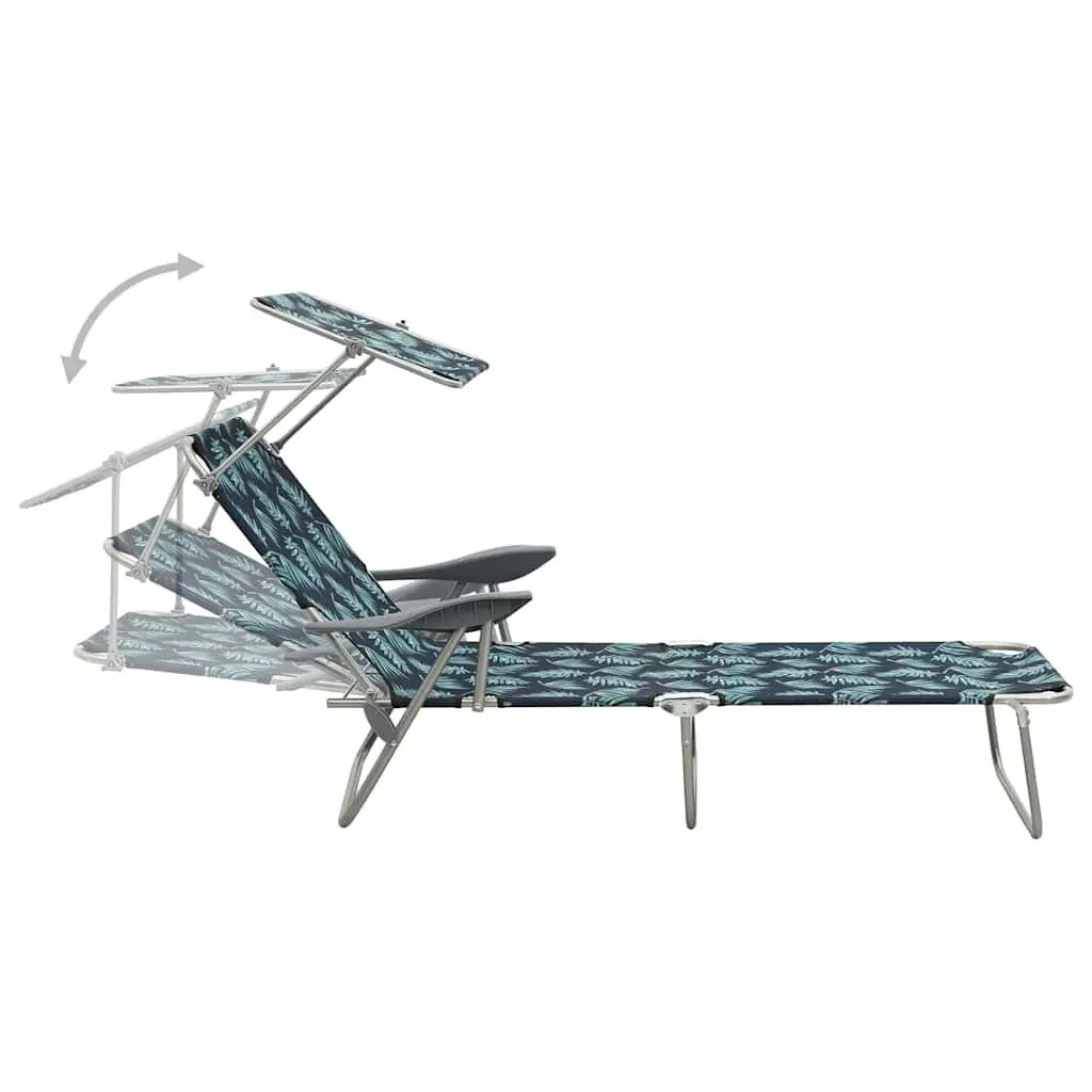 Sun Lounger with Canopy for Beach Garden Adjustable Backrest Foldable Green