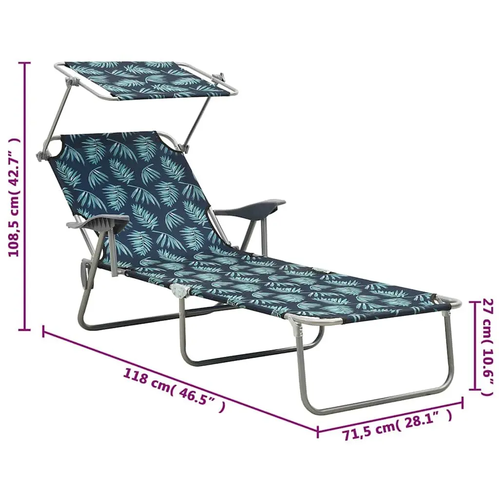 Sun Lounger with Canopy for Beach Garden Adjustable Backrest Foldable Green