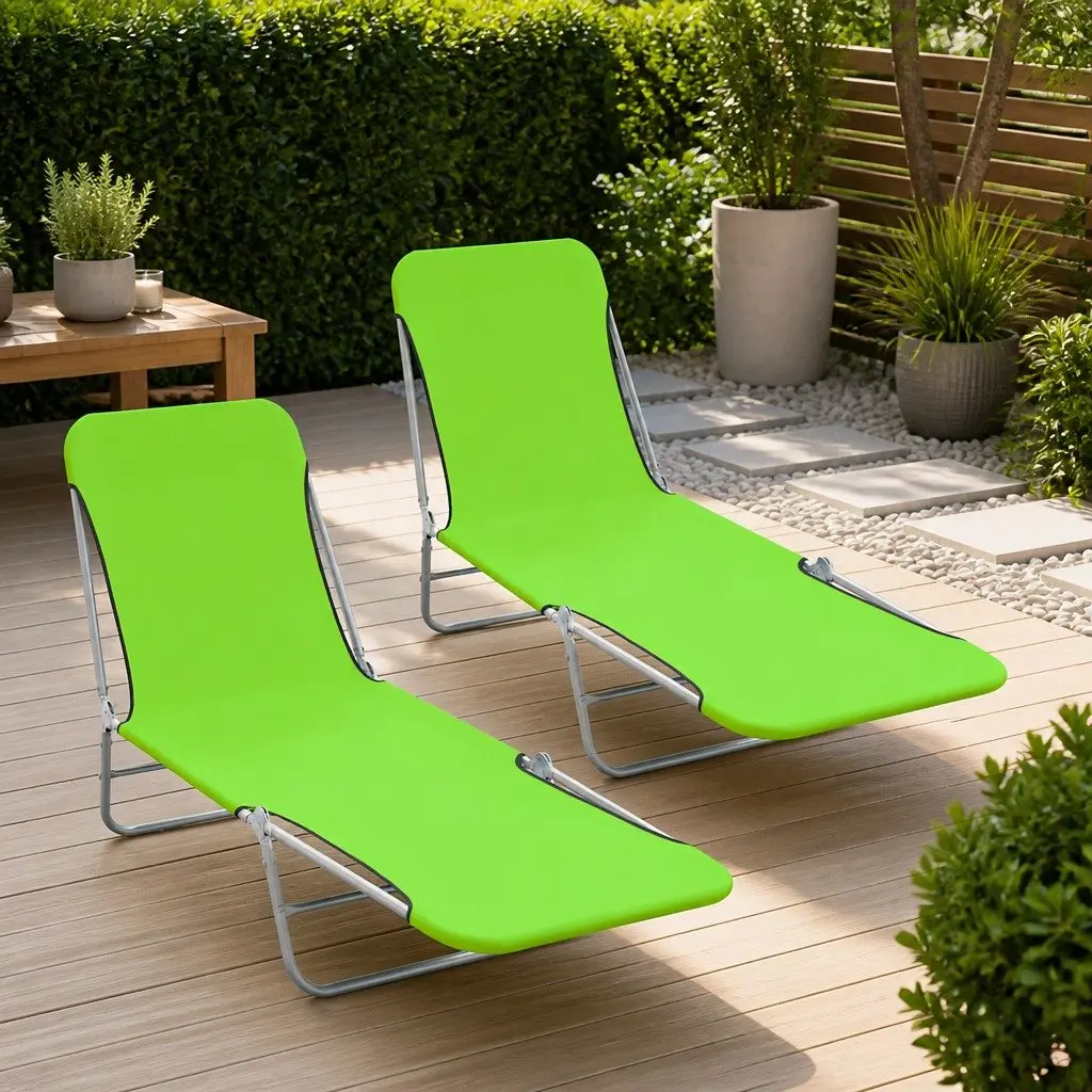 Sun Loungers Foldable 2 pcs Adjustable Backrest Garden Beach Relaxation Seating