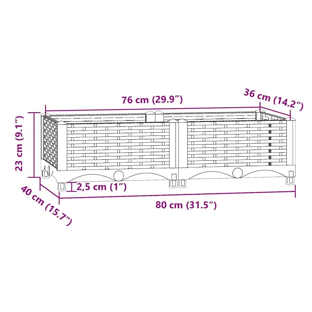 Raised Garden Bed Planter 80x40x23cm Grey
