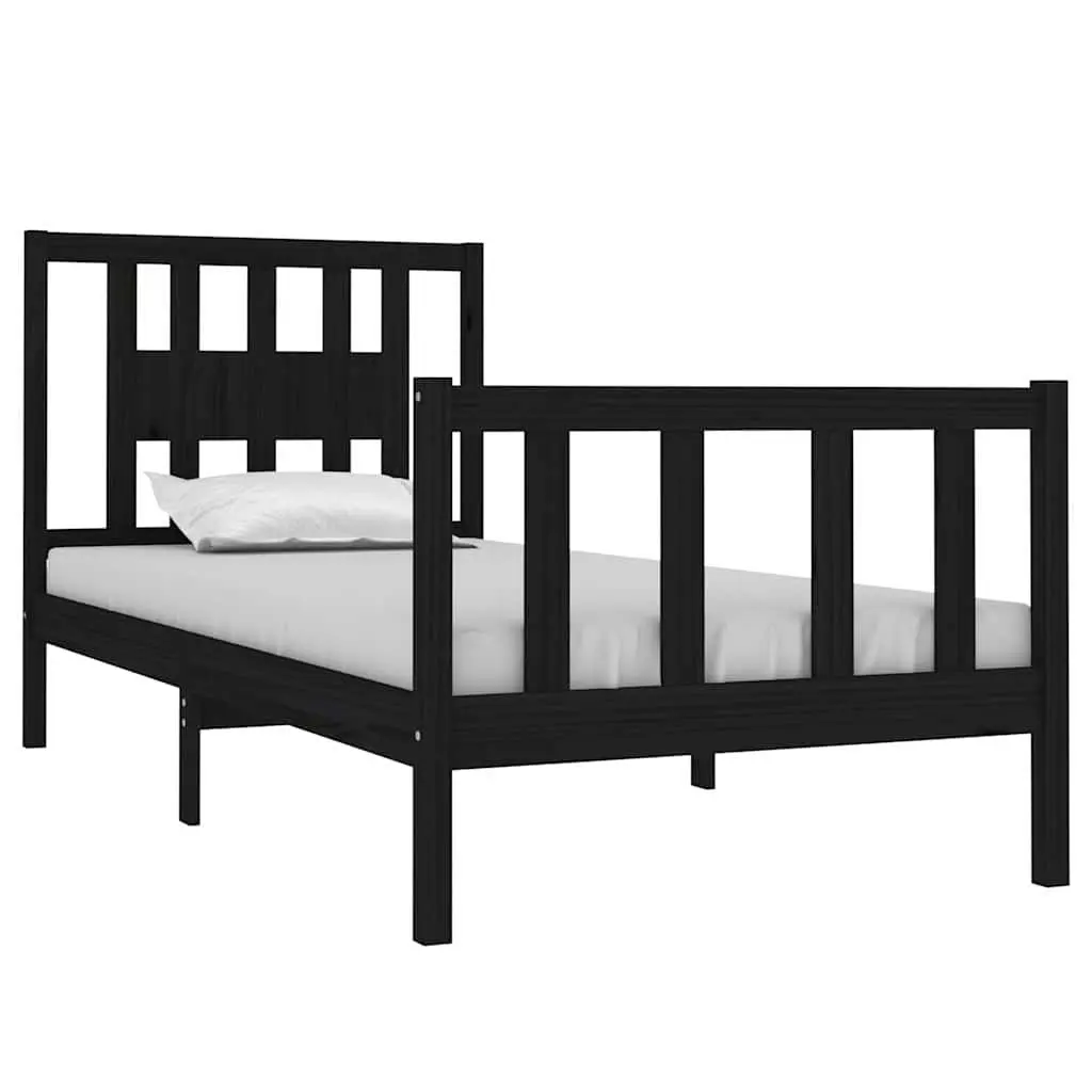 Black Solid Wood Bed Frame 90x190 cm