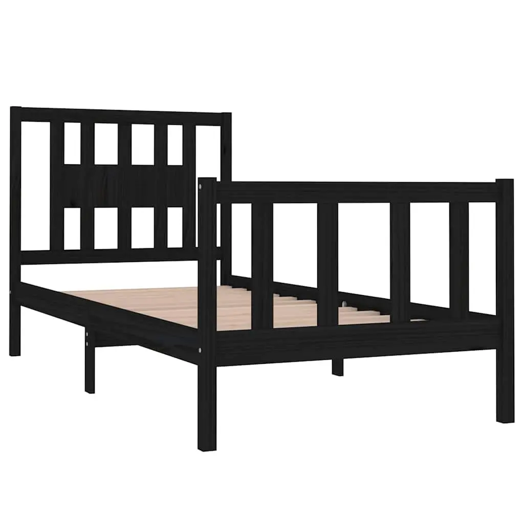 Black Solid Wood Bed Frame 90x190 cm
