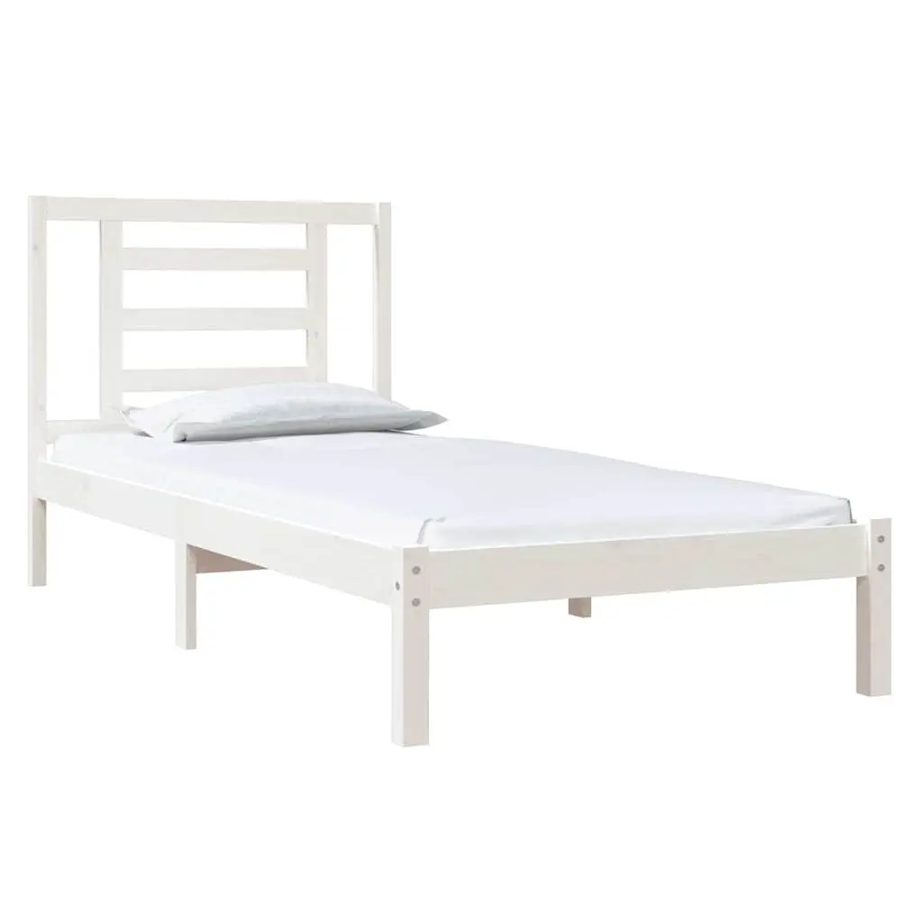 90x190 cm White Solid Pine Wood Bed Frame with Headboard