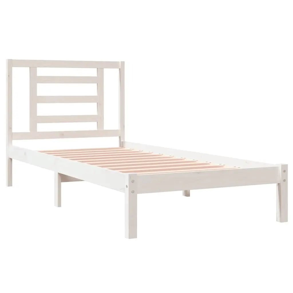 90x190 cm White Solid Pine Wood Bed Frame with Headboard