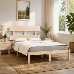 King Bed Frame - Solid Pine Wood, 183 x 203 cm Dimensions