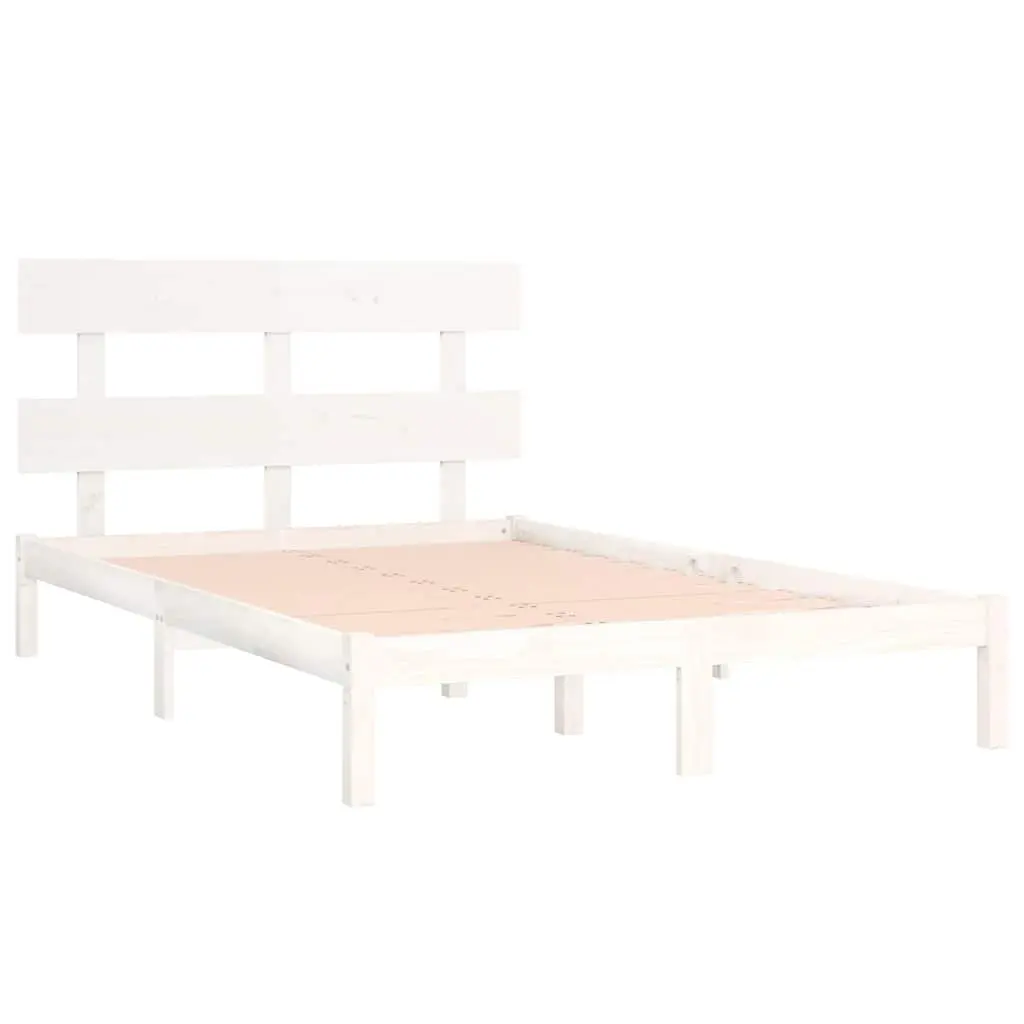 King Bed Frame White Solid Pine Wood 183x203 cm Bedroom Furniture Headboard