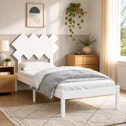 90x190 cm White Bed Frame in Solid Pine Wood with Slats