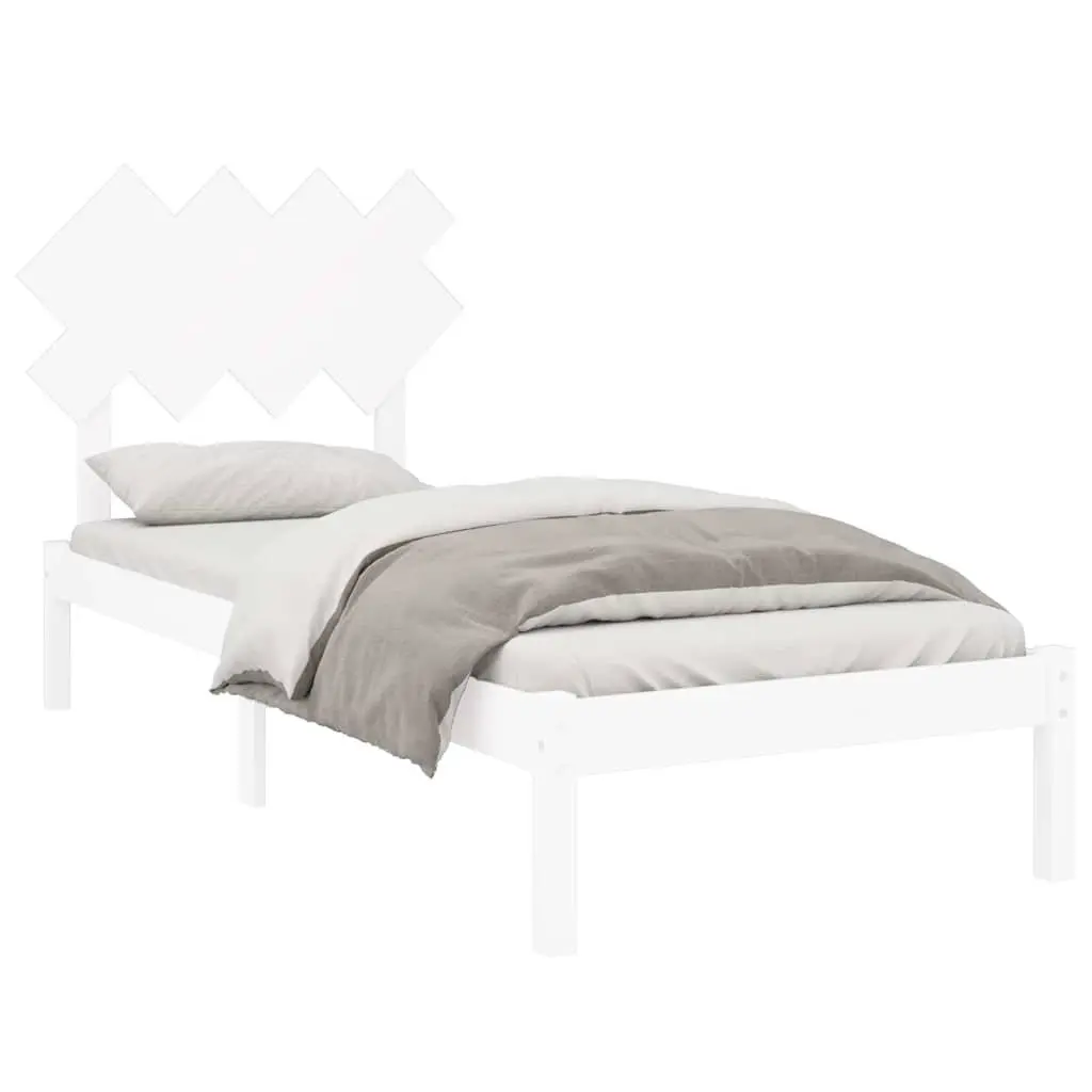 90x190 cm White Bed Frame in Solid Pine Wood with Slats