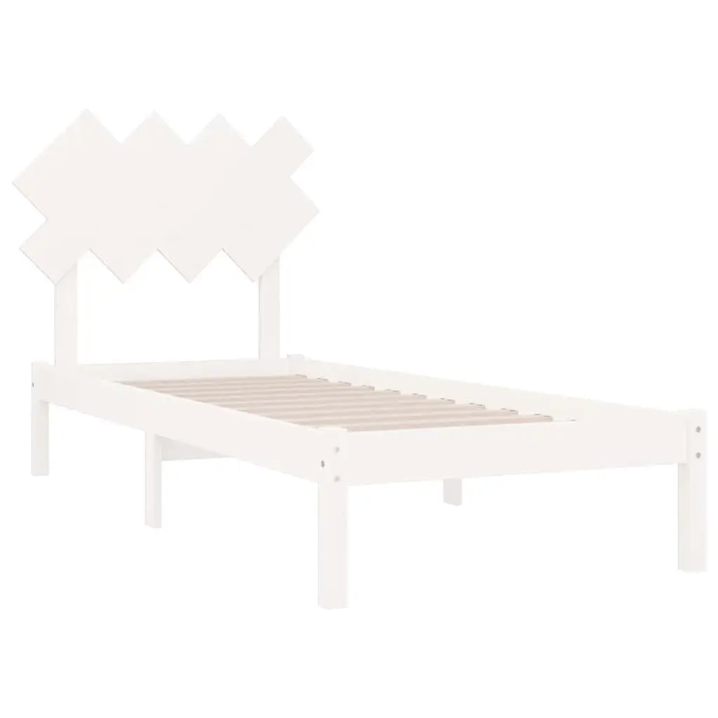 90x190 cm White Bed Frame in Solid Pine Wood with Slats