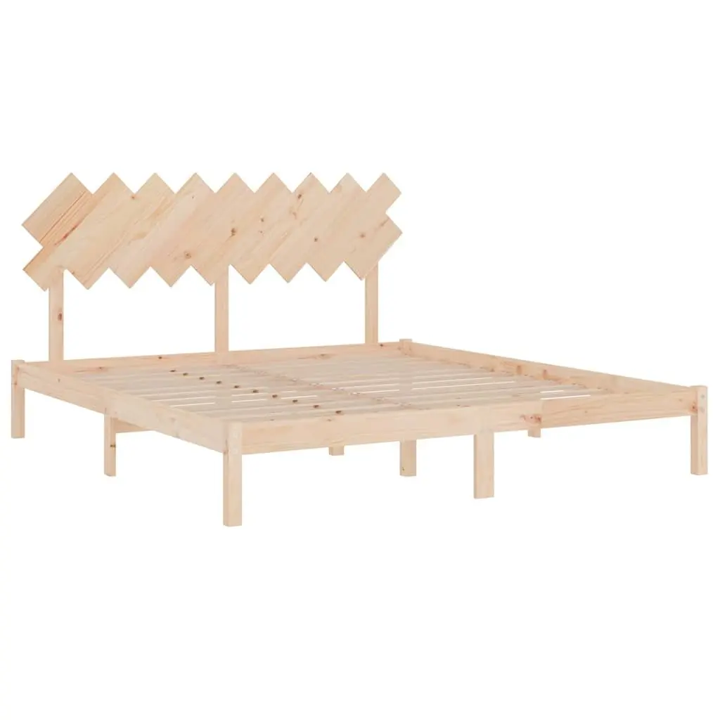 King Bed Frame Solid Pine Wood Slats Headboard Bedroom Furniture 183x203cm Brown