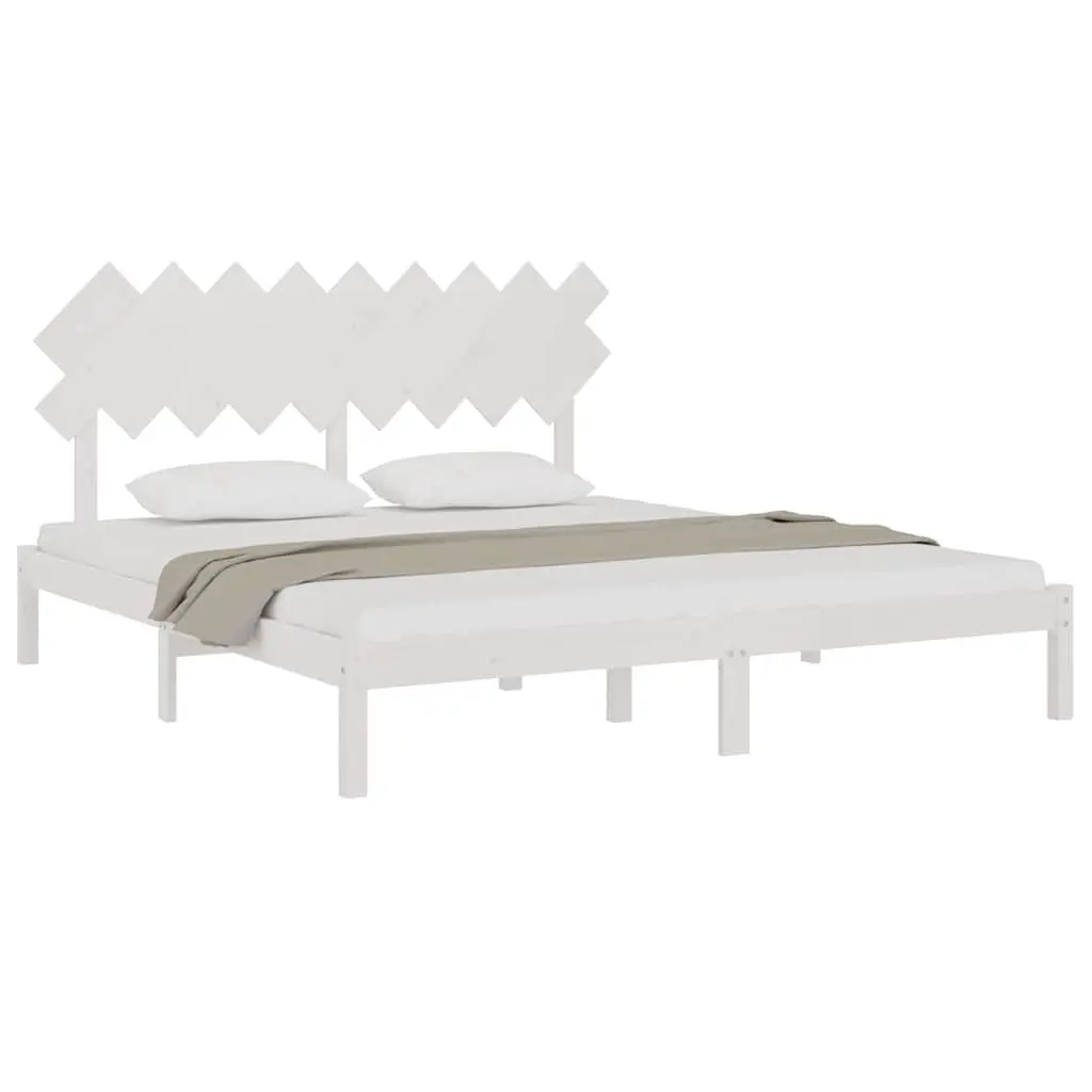 King Bed Frame White Solid Pine Wood 183x203 cm Bedroom Furniture Headboard