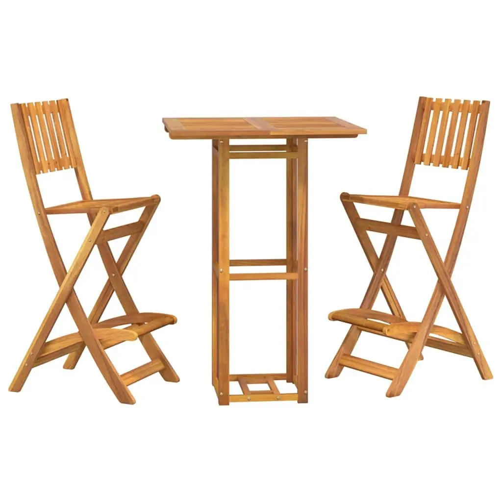 Outdoor Bar Set for Patio Garden 3 Piece Brown Solid Acacia Wood Foldable