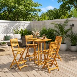 Outdoor Bar Set 5 Piece Brown Solid Wood Acacia Garden Patio Furniture Foldable