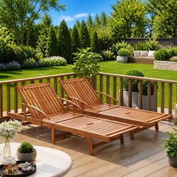 Set of 2 Acacia Wood Sun Loungers with Adjustable Features