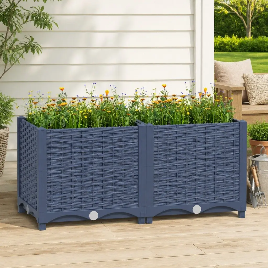 Raised Garden Bed Planter Outdoor 80x40x38cm Polypropylene Grey