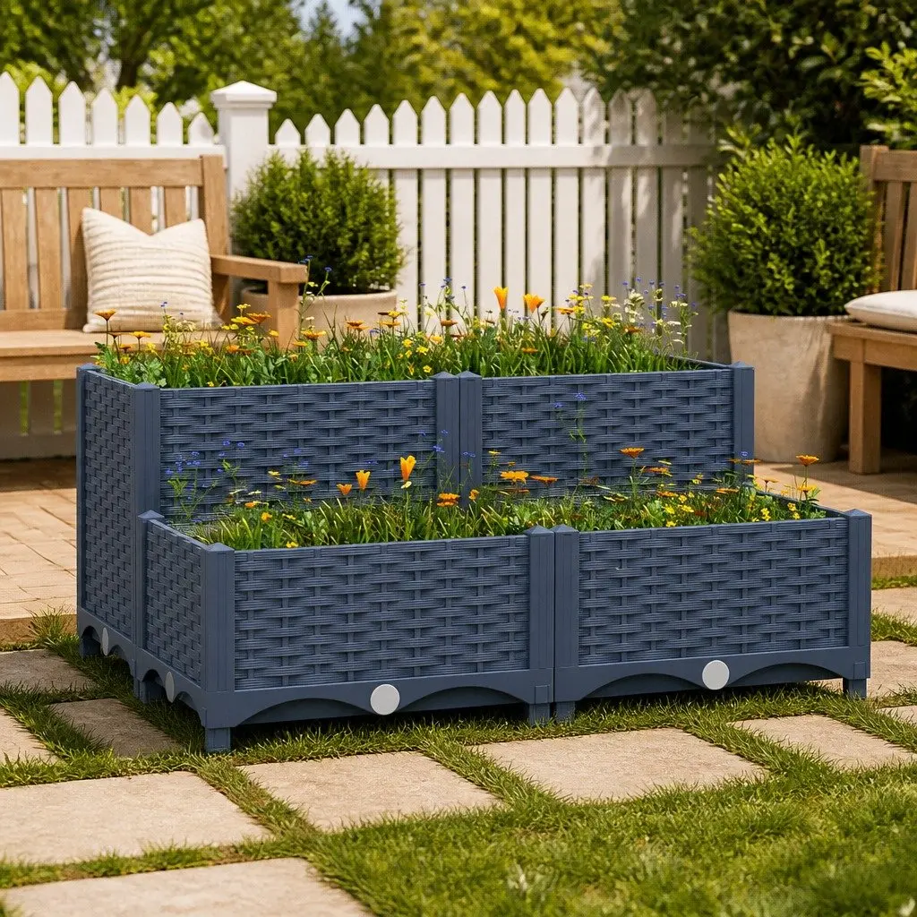 Grey Raised Garden Bed Planter 80x80x38cm
