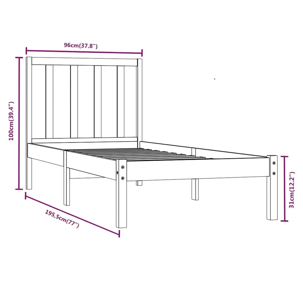 Black Bed Frame 90x190 cm in Solid Pine
