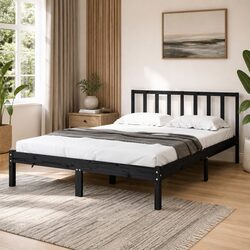 Specifications for Black Pine Wood Bed Frame 135x190 cm