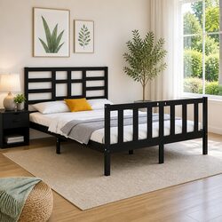 135x190 cm Bed Frame in Black Solid Wood