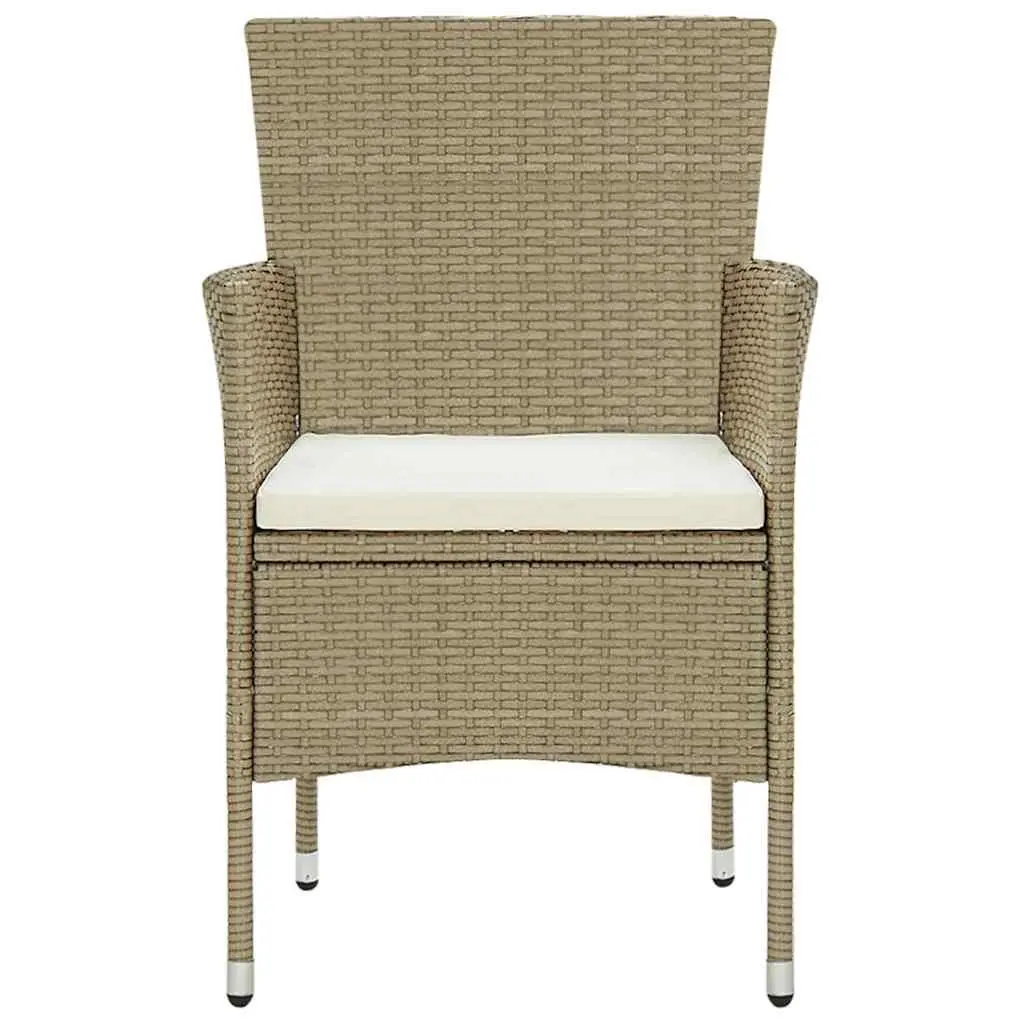Outdoor Dining Chairs Garden Patio 2 Piece Beige Poly Rattan with Cushion