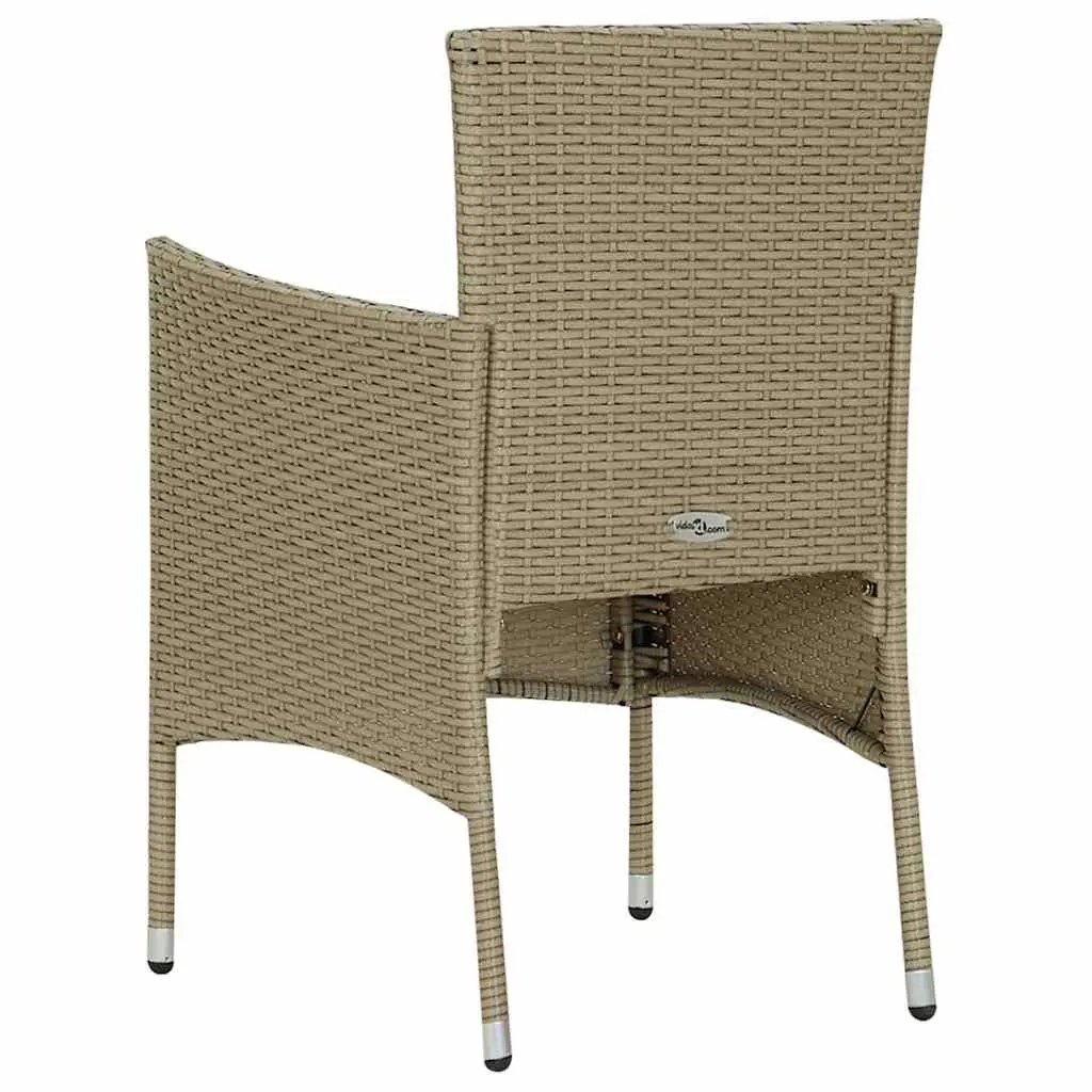 Outdoor Dining Chairs Garden Patio 2 Piece Beige Poly Rattan with Cushion
