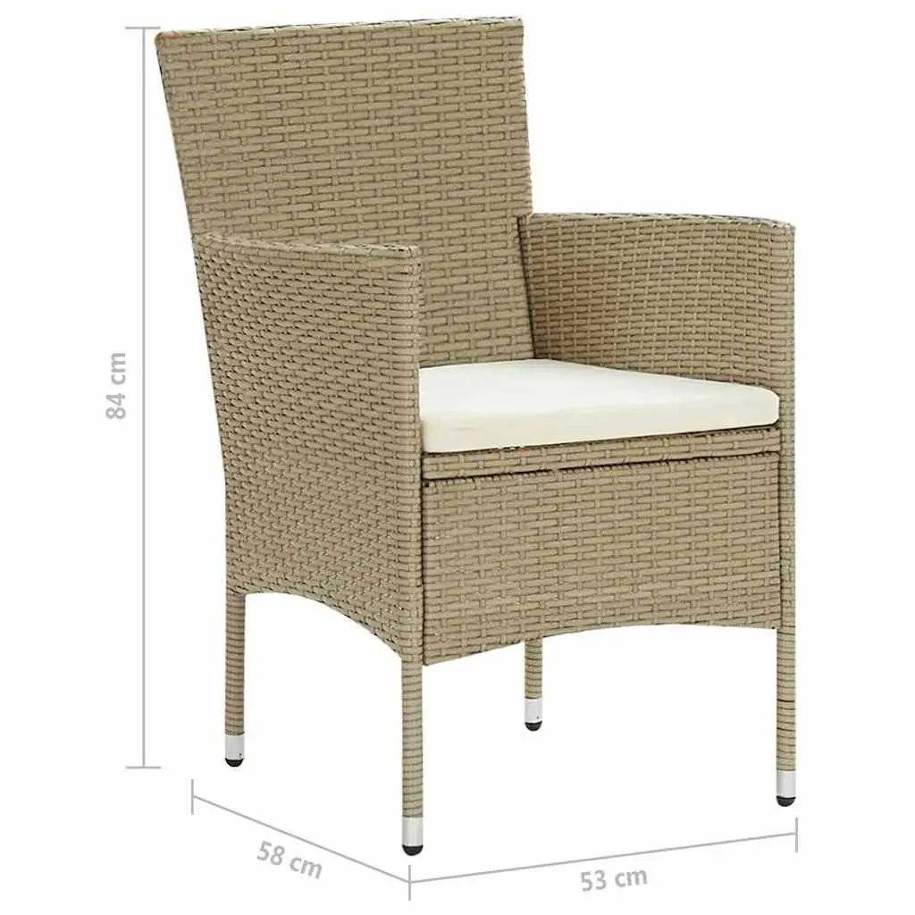 Outdoor Dining Chairs Garden Patio 2 Piece Beige Poly Rattan with Cushion