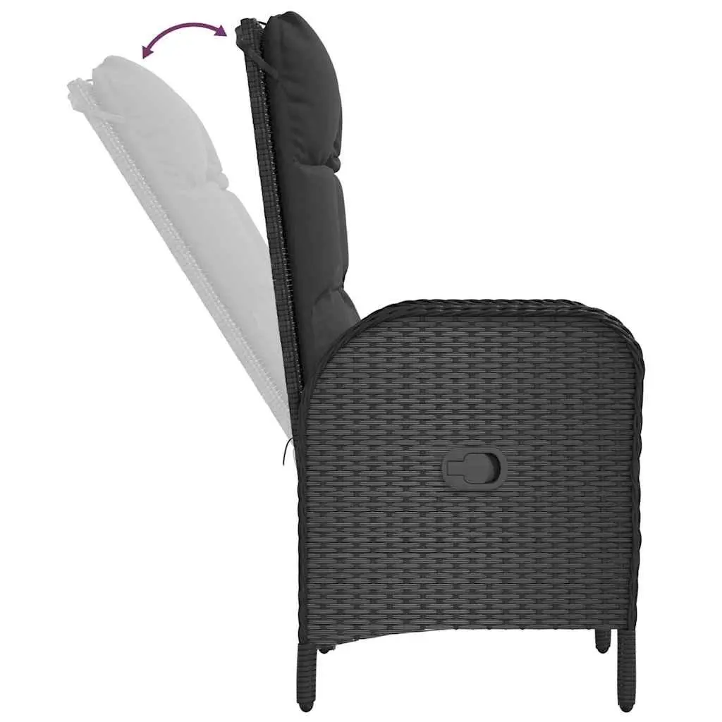 Outdoor Chairs 2 pcs Poly Rattan Black Garden Seating Curved Backrest Armrest