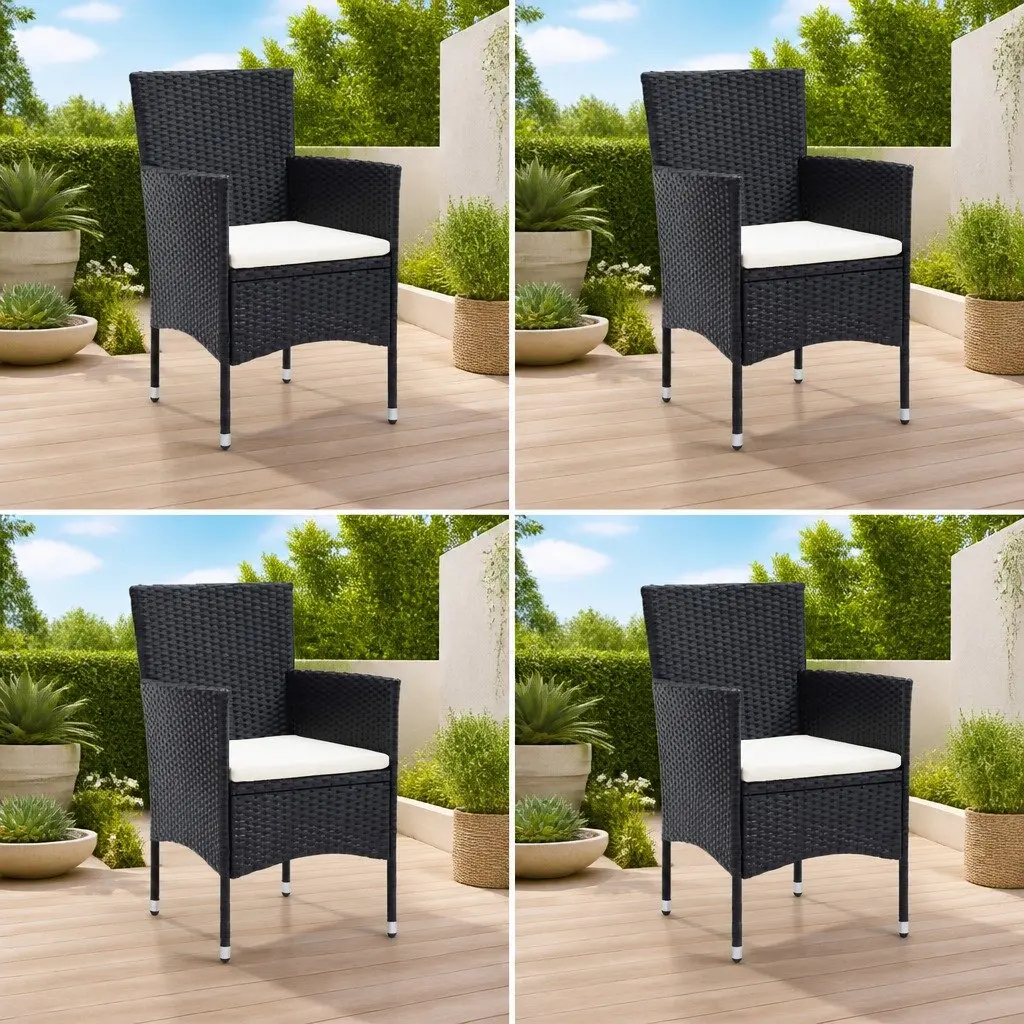 Outdoor Dining Chairs Set 4 Piece Garden Poly Rattan Black Armchair Seating