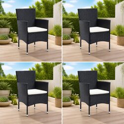 Black Armchair Seating Set: 4 Outdoor Dining Chairs