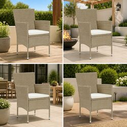 4 Outdoor Dining Chairs Set - Beige Hand-Woven PE Rattan