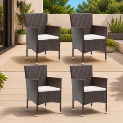 Outdoor Dining Chairs Set of 4 - Brown Poly Rattan with Cushions