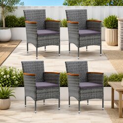 Outdoor Dining Chairs Set of 4 - Grey Rattan and Steel