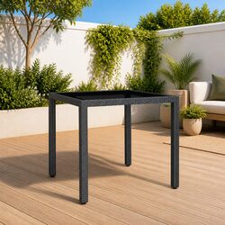 Garden Table Specs: 90x90x75cm Black Poly Rattan