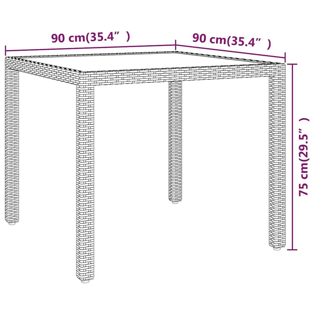 Outdoor Garden Table Black 90x90x75cm Poly Rattan Patio Furniture