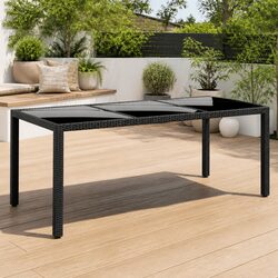 Garden Table - Dimensions 190x90x75cm, Tempered Glass Top