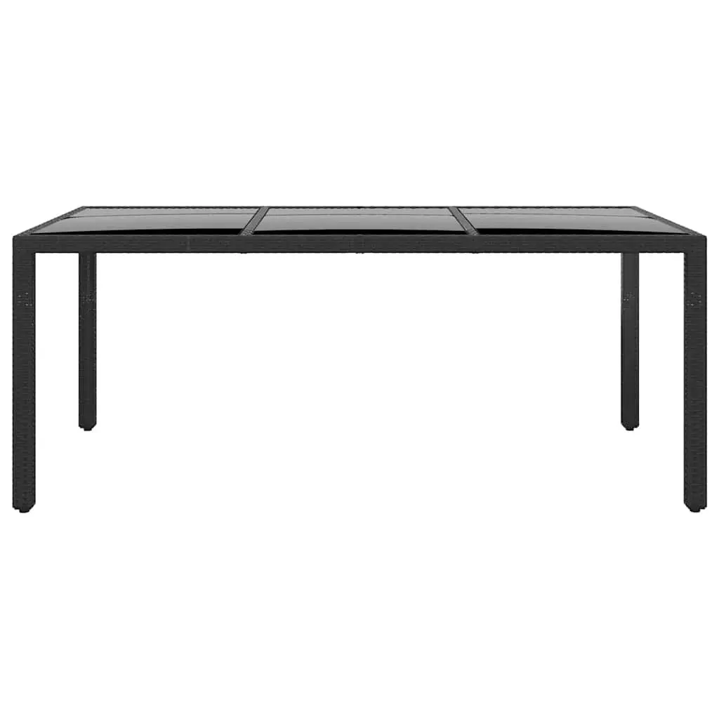 Garden Table 190x90x75cm Tempered Glass Top Poly Rattan Patio Outdoor Furniture