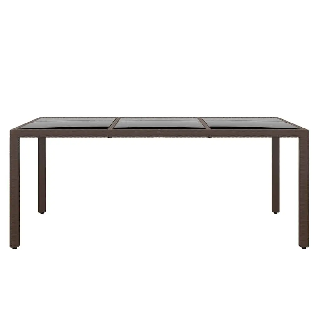 Garden Table Outdoor Patio 190x90x75cm Poly Rattan Brown Tempered Glass